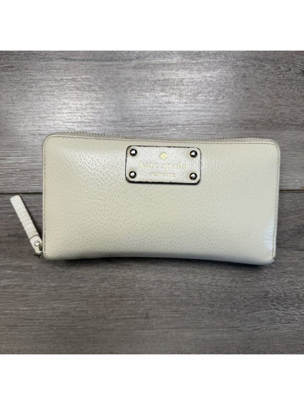 Kate Spade New York Pebbled Leather Zip Around Continental Wallet Cream Polka